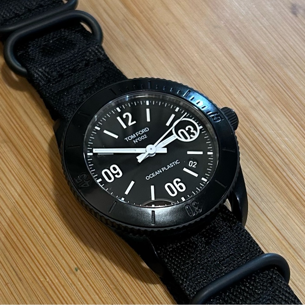 Tom Ford Ocean Plastics Automatic Watch With 43mm Black Face & Black Band
